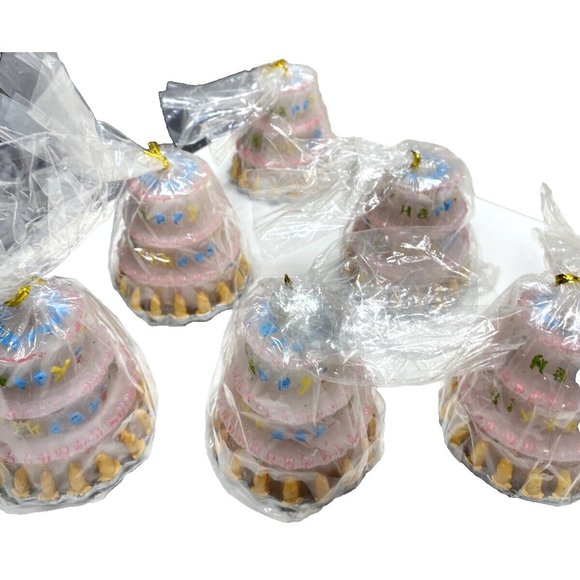 Happy Birthday Cake Candles Lot 6pc Set Pink Tier Cake Candle for Parties - Picture 6 of 12